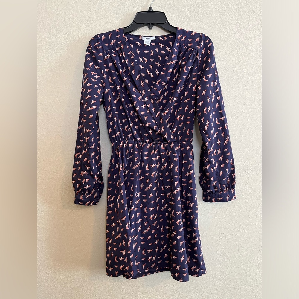 Bar III Pull Over Dress Dar Blue With Orange Bird Pattern Size Medium